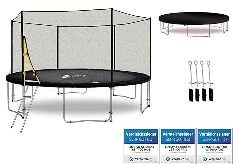 Lifestyle ProAktiv LS-T430-PA14 (S) Garten- Trampolin 430 cm - 14ft - Extra Starkes Sicherheitsnetz - 180kg Traglast