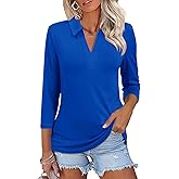 ZHENWEI Women's 3/4 Length Sleeve V-Neck Collared Tops Summer Business Casual Work Polo Shirts 2025