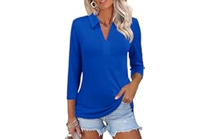 ZHENWEI Women's 3/4 Length Sleeve V-Neck Collared Tops Summer Business Casual Work Polo Shirts 2025