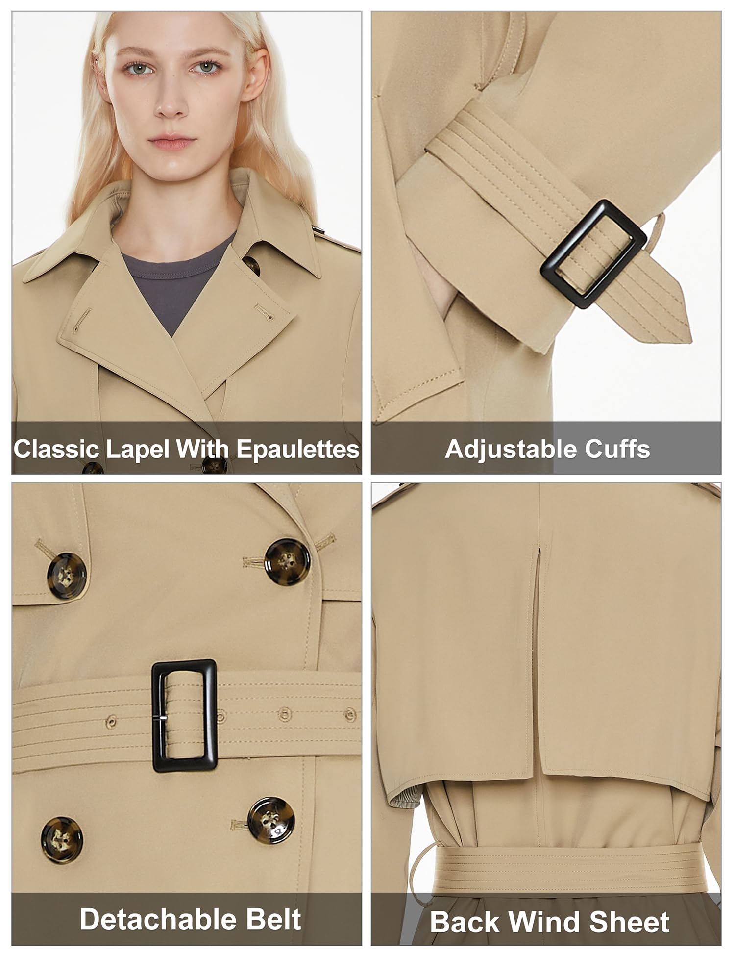 Orolay Women's Long Trench Coat Double-Breasted Classic Lapel Overcoat with Belt