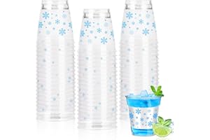 Taikula 60 Pcs 1.5oz Disposable Shot Glasses for Christmas - White Blue Snowflake Plastic Shot Glasses Bulk, Festive Party & Holiday Celebration Decorations(60, White Blue Snowflake)