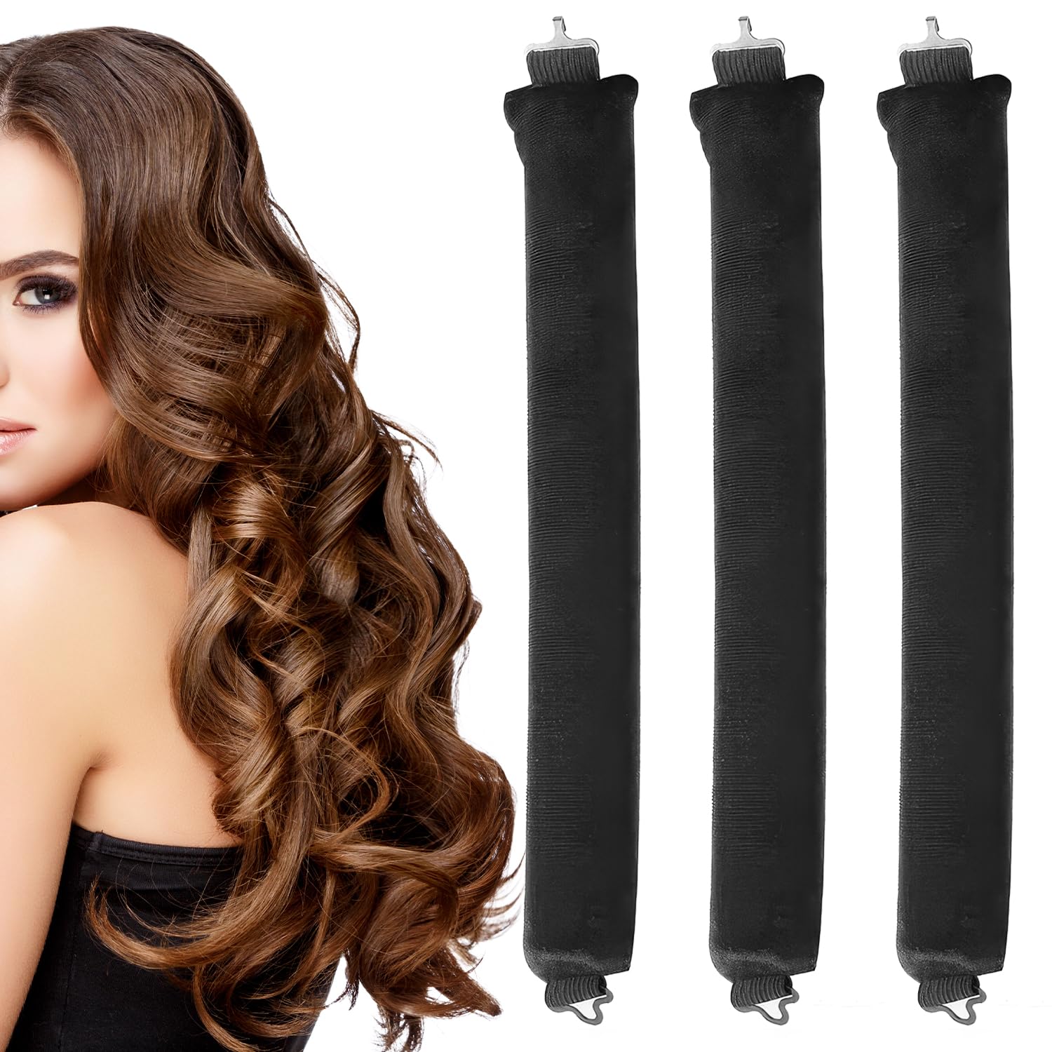 3Pcs Heatless Blowout Rods Heatless Curlers Overnight Blowout Rods Heatless Curling Rod Heatless Curlers Diy Hair Styling Appliances for Long Short Wavy Hair (Black)