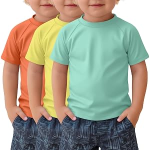Yooo's Vivi 3 Pack Toddler Boys Rash Guard Shirts | UPF 50+ Sun Protection Shirts, Quick Drying Swim Tees, Summer Short Sleev