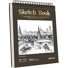 Lelinne 9" x 12" Sketch Book 100 Sheets Sketch Pad (Each 68lb/100gsm) Drawing Paper Pad for Kids Art Class Students Adult Tee