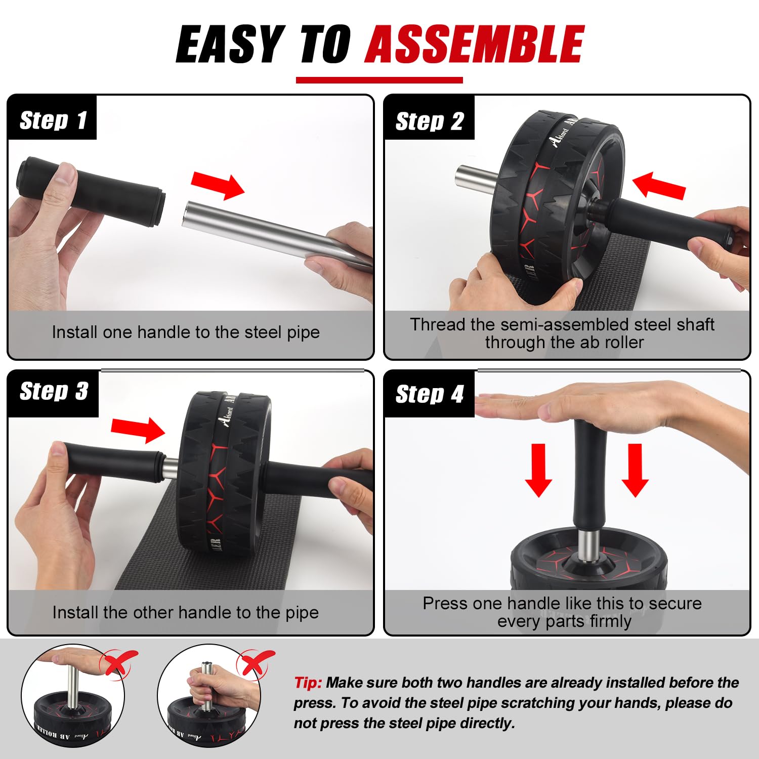 Ab Roller Wheel, Abs Workout Equipment for Abdominal & Core Strength Training, Home Gym Exercise Wheels for Men Women, with Knee Pad Accessories