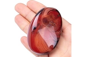 Banded Agate Palm Stone Crystal - Natural Polished Healing Oval Pocket Worry for Chakra Reiki Anxiety Stress Relief Therapy M