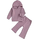 Toddler Baby Girl Clothes Ribbed Long Sleeve Hooded Sweatshirts and Bell Bottoms Pants Infant Fall Winter Outfit