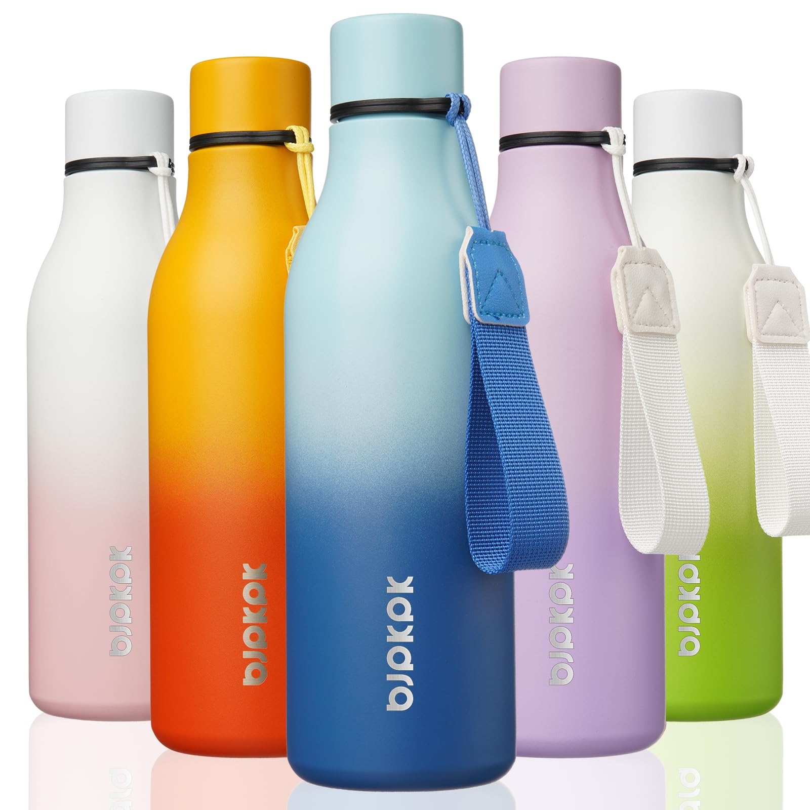 Photo 1 of BJPKPK Insulated Water Bottles, 18 oz Stainless Steel Metal Water Bottle with Strap, BPA Free Leak Proof Thermo, Mugs, Flasks, Reusable Water Bottle for Sports & Travel, Sky