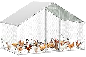 Garvee 9.8 x 6.5 x 6.5 Walk-in Chicken Pen – Galvanized Steel Poultry Run with UV-Resistant Waterproof Cover and Spire Roof, 