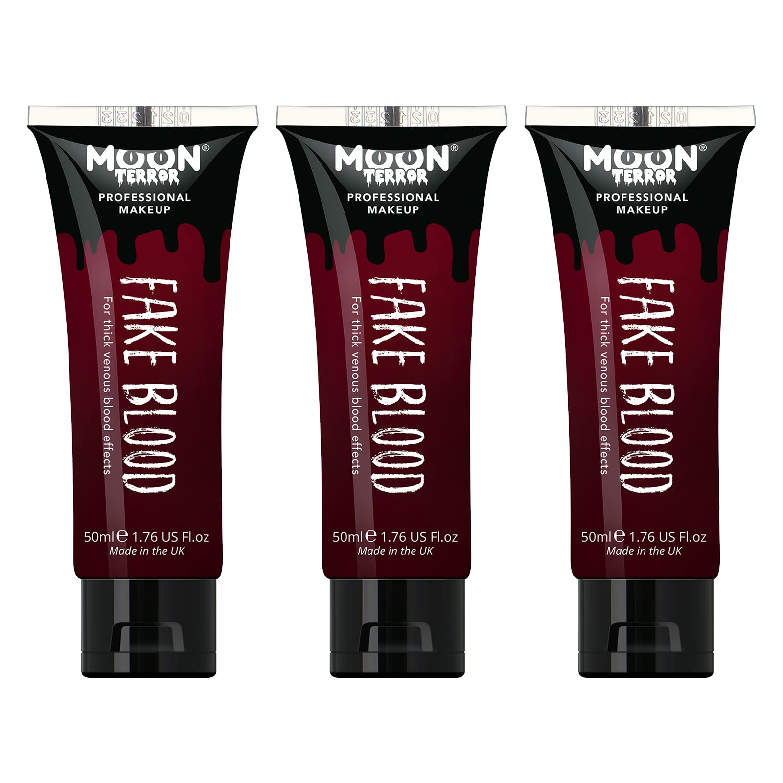 Pro FX Fake Blood by Moon Terror | 50ml x3 | SFX Make up for Halloween Vampire Zombie Theatre | Special Effects Make up