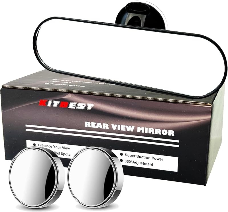 Kitbest Rear View Mirror for Driving Test Adhesive Interior Suction Cup 220x64mm