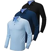 ZITY Long Sleeve Polo Shirts for Men 3 Pack Collared Performance Golf Polos Mens Casual Shirts Moisture Wicking Workwear