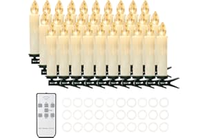 Daord 30 PCS Flameless LED Taper Candles Battery Operated Christmas Tree Candle Lights Electric Fake Candles with Remote Timer Perfect for Holiday Home Garden Wedding Parties Decor (30 PCS,Ivory)