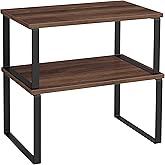 SONGMICS Cabinet Organizer Shelf, Set of 2 Kitchen Counter Shelves, Kitchen Storage, Spice Rack, Stackable, Expandable, Metal and Engineered Wood, Natural Walnut and Matte Black UKCS020K01