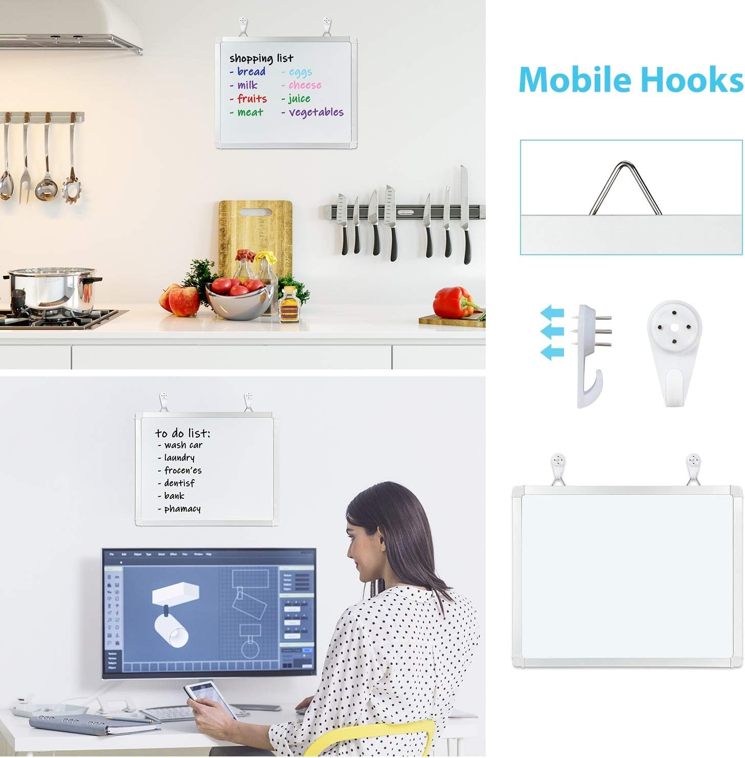 11" x 14" White Boards, Ohuhu 2 Packs Double Side Magnetic Hanging Whiteboards/ Dry Erase Board with 8 Whiteboard Markers, Dry Erase White Board for Fridge, Wall, Glasses, Home Office Aluminum Frame : Office Products