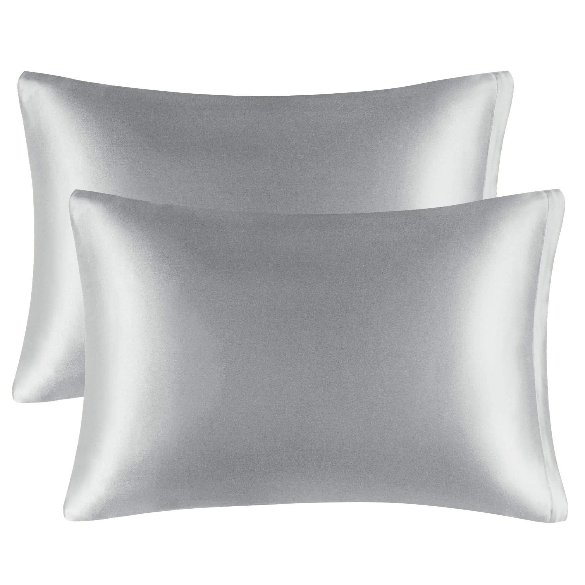 PiccoCasa Satin Pillow Cases 2 Pack, Satin Silk Pillowcase for Hair and Skin with Zipper Closure Soft Pillow Cases Cover Set Silver Grey 50 x 75cm