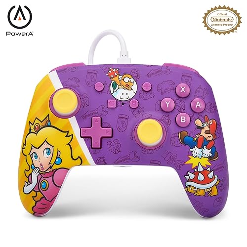 PowerA Enhanced Nintendo Switch Wired Controller - Princess Peach Battle, Mario, Gamepad, 10ft Cable, 3.5mm Headphone Jack, Mappable Advanced Gaming Buttons, No Batteries Required