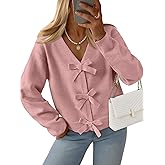 LILLUSORY Womens Cropped Cardigan Sweater Chunky Knit Tie Front Bow Fall Top V Neck Outfits Cute Cozy Clothes 2025 Trendy