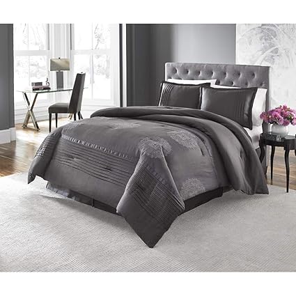 Amazon Com 7 Piece Modern Style Pintuck Grey Comforter