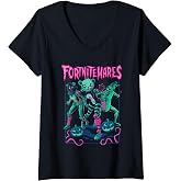 Womens Fortnite Halloween Fortnitemares Retro Creepy Group Poster V-Neck T-Shirt
