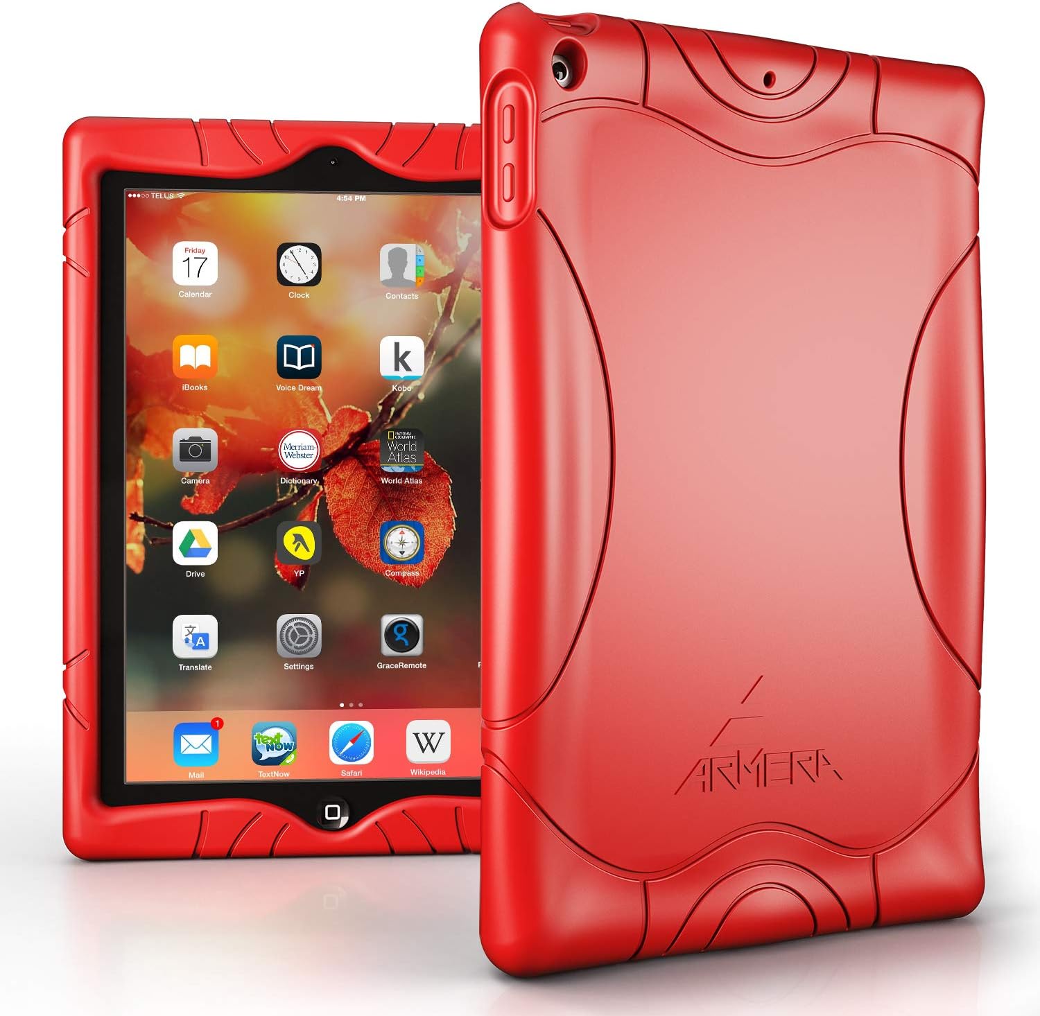 Armera iPad 9.7 2018 2017 Case - [Wave Bumper Series] Light Weight Anti Slip Kids Friendly Shock Proof Silicone Protective Cover for iPad 6th / 5th Gen, Red