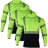 VENDACE 3 Pcs Safety T Shirts Reflective High Visibility Hi Vis Long Sleeve Construction Work Shirts for Men (Yellow,XL)