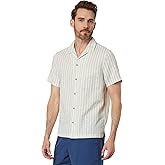 Lucky Brand Mens Short Sleeve Stripe Linen Camp Collar Shirt