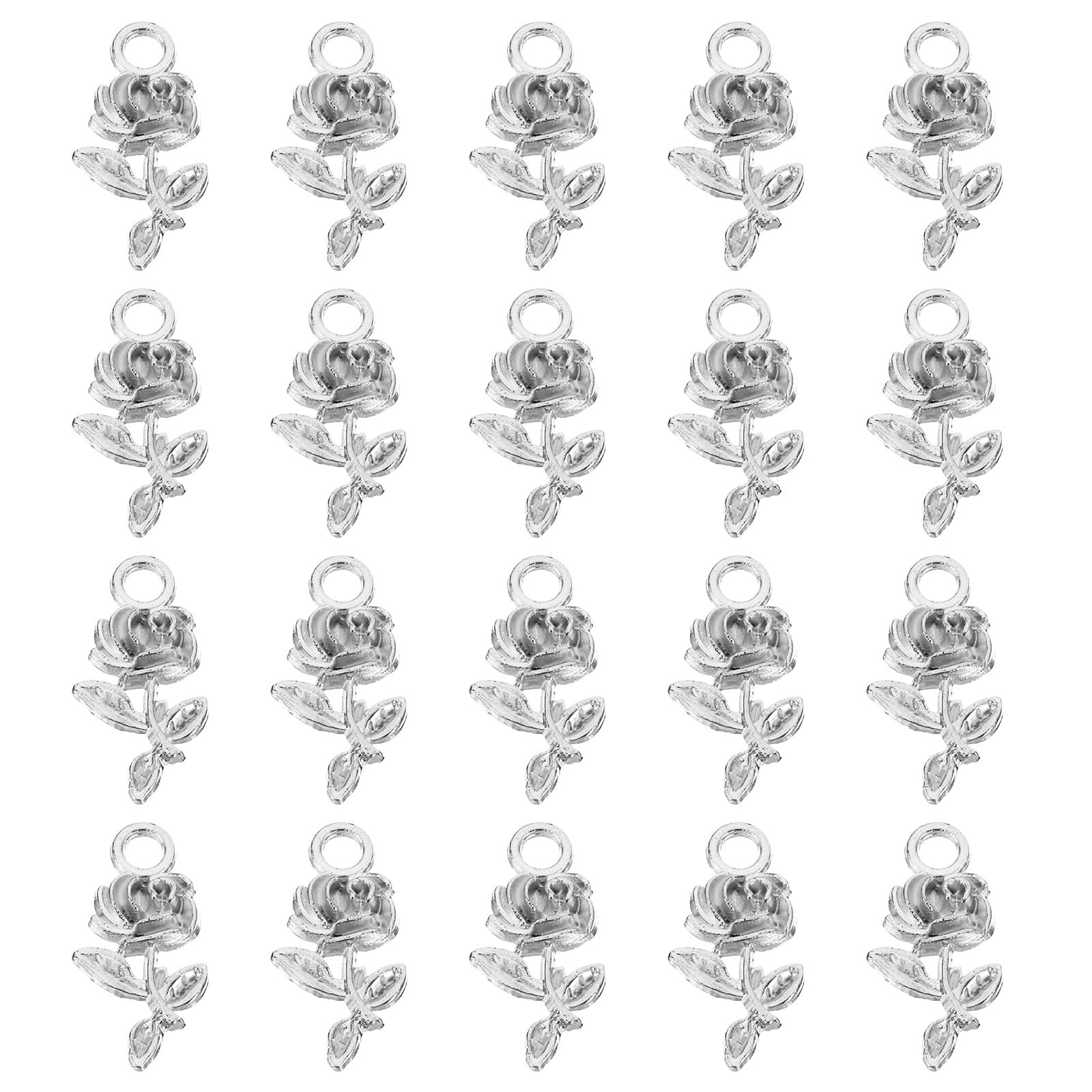 PATIKIL Rose Charm, 50Pcs Mini Rose Flower Pendant Charm Bulk Metal Designer DIY for Making s s Wedding Crafts, Silver — image 1