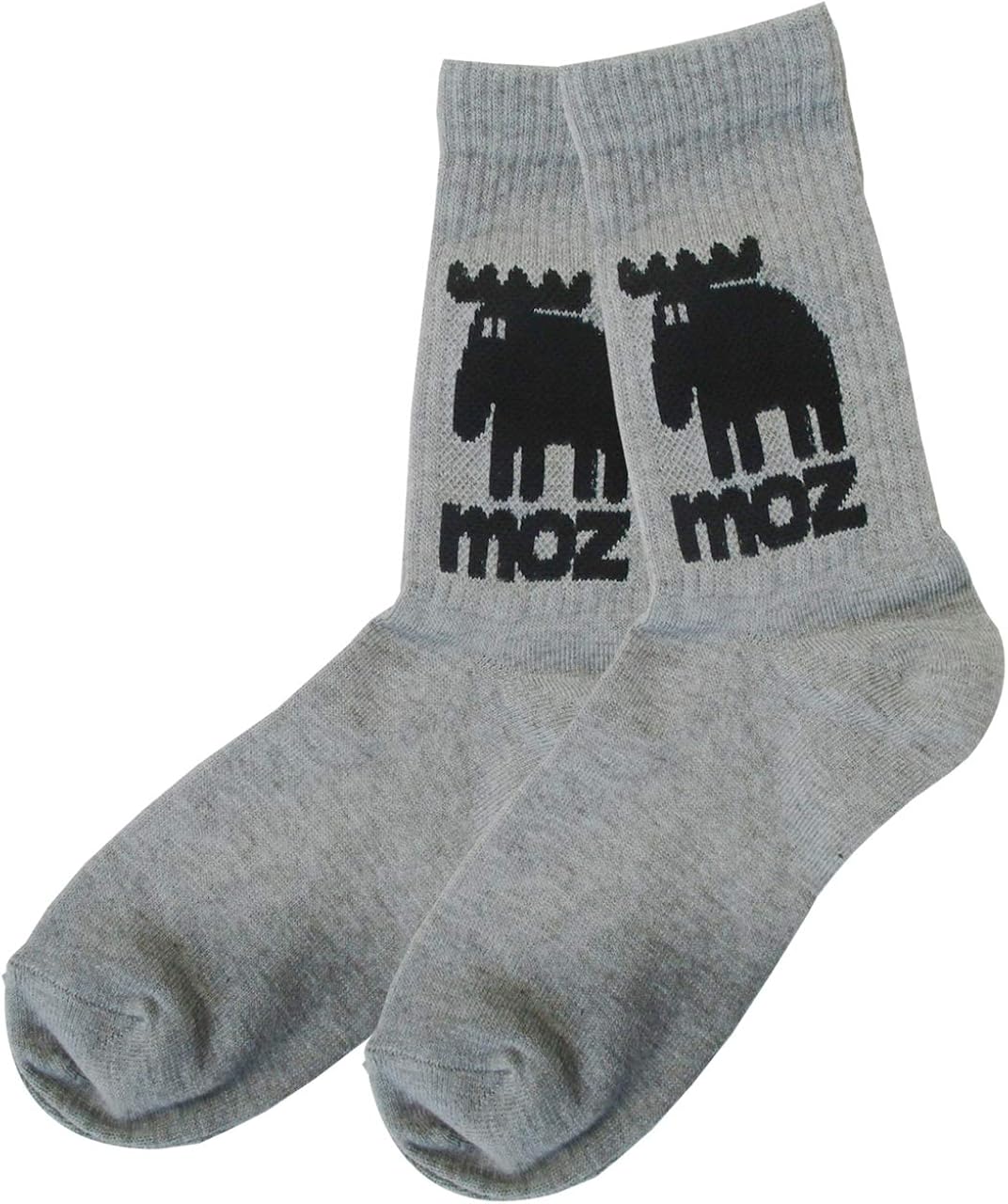 Amazon レディース靴下 クルー丈ソックス Mozモズ クルーソックス 2足セット グレー ヘラジカ柄 ソックス 通販