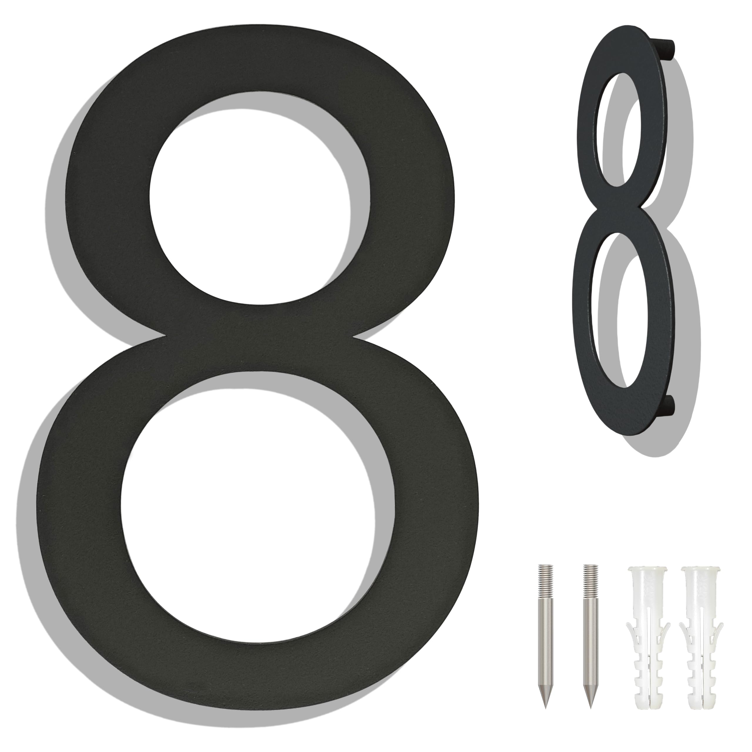 Ywonoby Modern Minimalist Black Stainless Steel House Number Sign - 10in 254mm Height - Arial Number 8