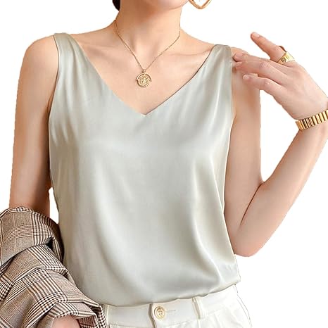 Amazon Co Jp レディースキャミソール マルベリーシルクノースリーブベスト シルクキャミソール ファッションカラーvネックキャミソール グリーン 3xl ホーム キッチン