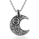 BIYONGDE Vintage Stainless Steel Moon Crescent Pendant Necklace for Men Women, 24 inches Chain,Unique