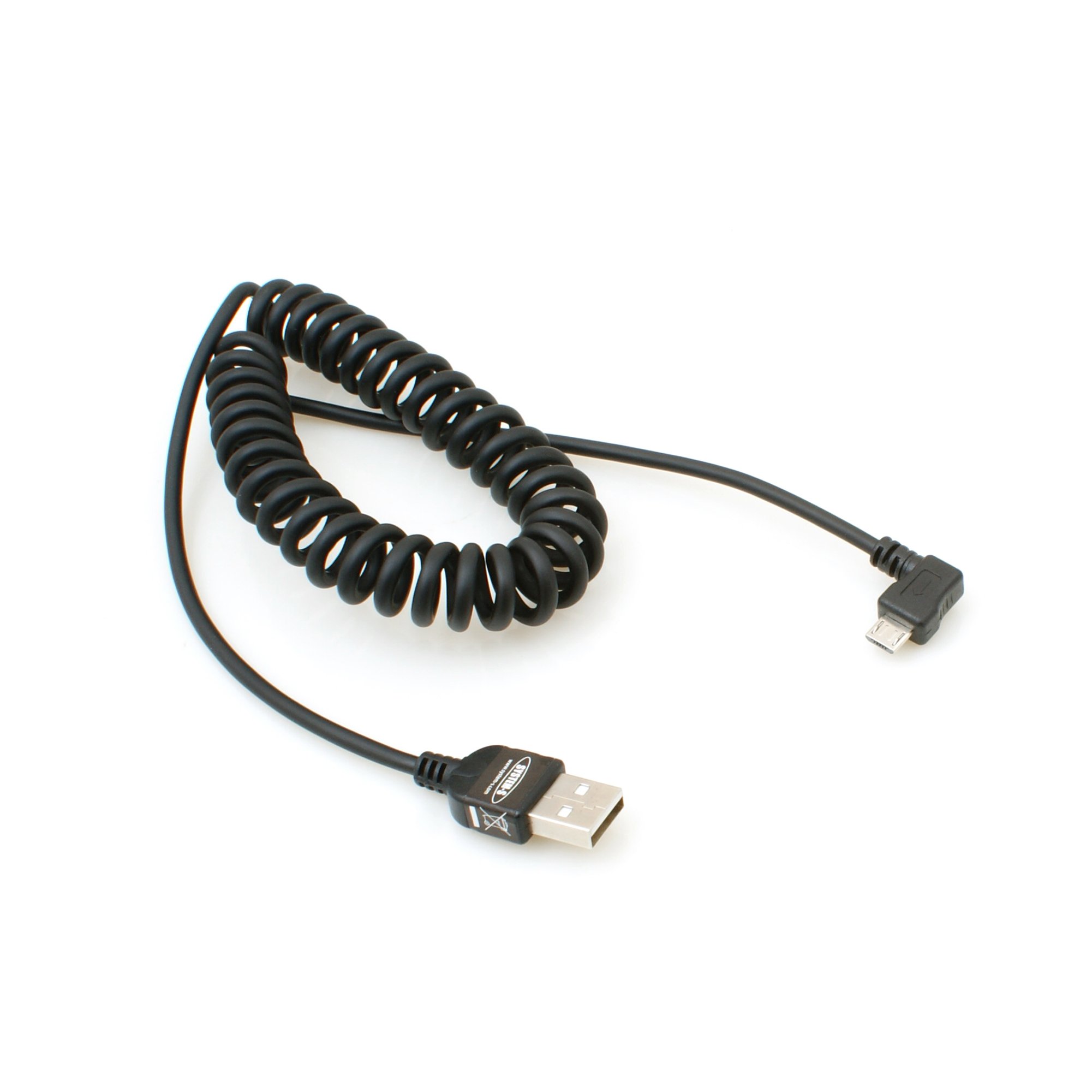 System-S Micro USB 2.0 Spiral Cable 90 Degree Angled Connector Left/Male Data Cable Charging Cable 150 cm