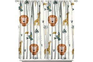 JANJCURT Cute Lion Window Curtains for Kids Bedroom,Cartoon Woodland Jungle Forest Wildlife Little Lion Giraffe Owl Palm Tree Printed Pattern Blackout Drapes for Living Room Baby Nursery Room 42x45 Inch