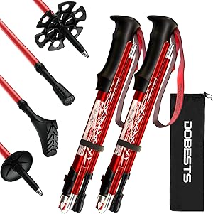 DOBESTS Wanderstöcke, Nordic Walking Stöcke Aluminium, mit extra Gummipuffer und Tragebeutel, Faltbare Leichte Trekkingstöcke für Damen und Herren, Wanderstock Verstellbar 110cm-130cm