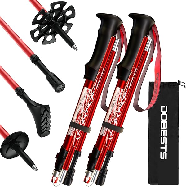 DOBESTS Wanderstöcke, Nordic Walking Stöcke Aluminium, mit extra Gummipuffer und Tragebeutel, Faltbare Leichte Trekkingstöcke für Damen und Herren, Wanderstock Verstellbar 110cm-130cm