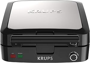 KRUPS Belgian Waffle Maker, Waffle Maker with Removable Plates, 4 Slices, Black and Silver