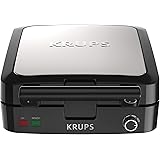 Krups Breakfast Set Stainless Steel Waffle Maker 4 Section 1200 Watts Square, 5 Browning Levels, Removable Plates, Dishwasher