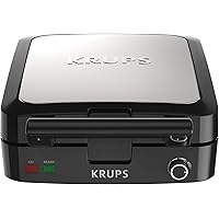 Krups Breakfast Set Stainless Steel Waffle Maker 4 Section 1200 Watts Square, 5 Browning Levels, Removable Plates, Dishwasher