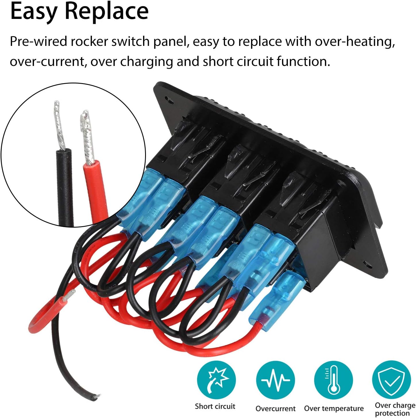 Linkstyle 3 Gang Car Boat RV Marine Switch Panel Rocker Switch Panel with Blue LED Light 5 Pin ON/Off Switch Panel with DIY Stickers Set: Automotive