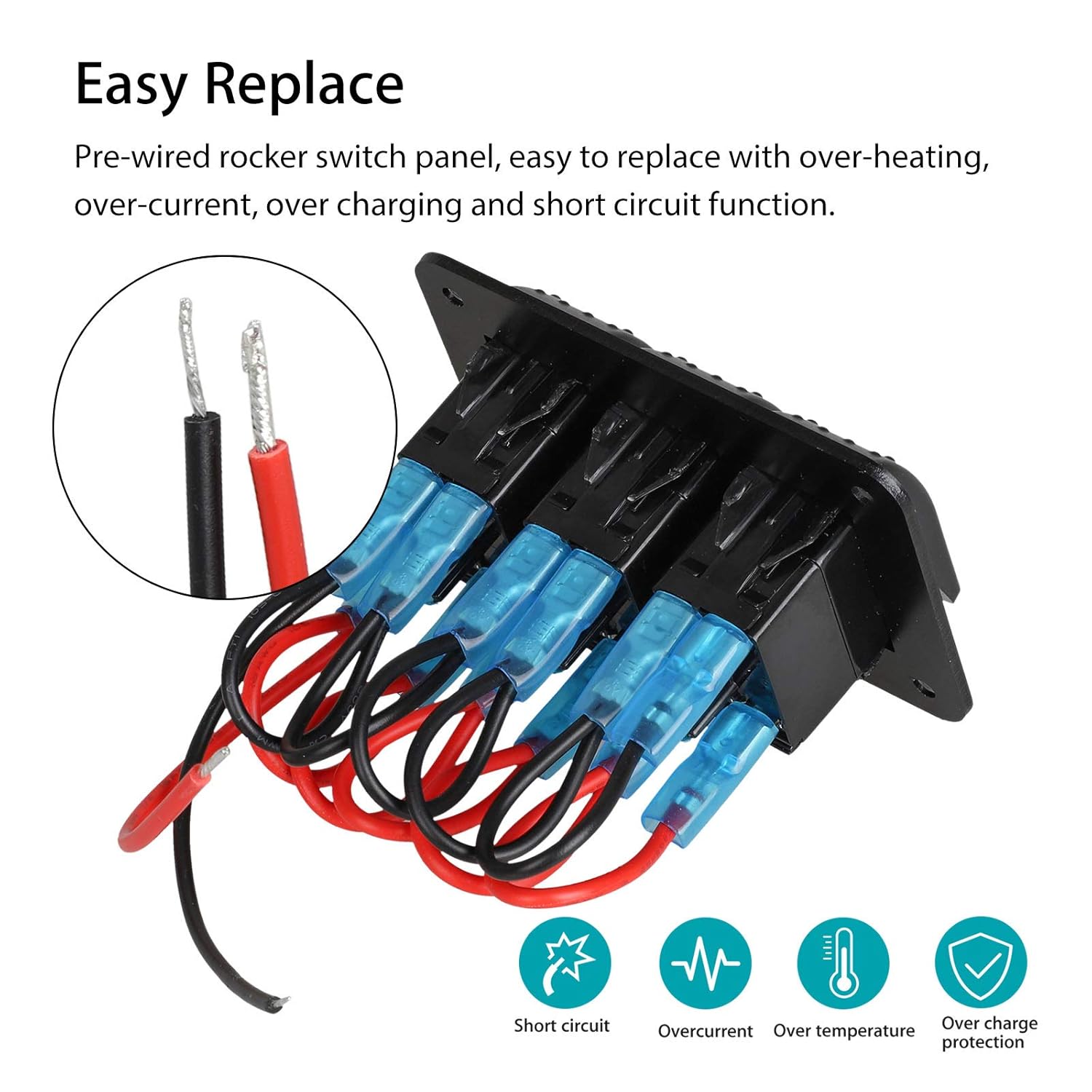 Pre-Wired Rocker Switch Aluminum Panel 6 Gang Toggle Switches Dash 5 Pin ON/Off 2 LED Backlit for Boat Car Marine