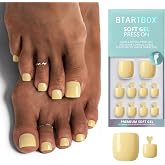 BTArtbox Press On Toenails, Easy Walk, Short Square, Pastel Yellow, 30Ct | 2+ Weeks Wear, Salon-Quality Natural Toenails, 4X Thicker Tips, Custom 6 Big Toe Sizes, 15 Sizes, All-in-One Complete Kit