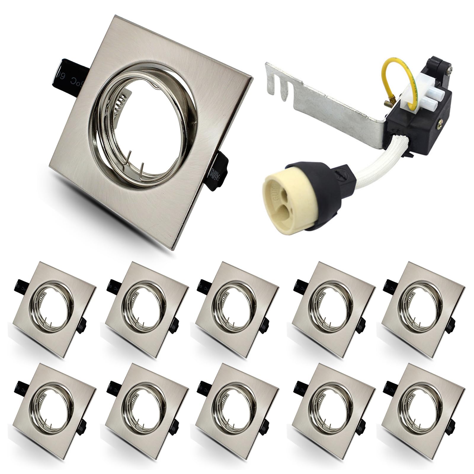 HiBay 10x GU10 Downlights Recessed LED Ceiling Lights Kitchen Spotlights Square Brushed Chrome Spot Light Fittings 240V