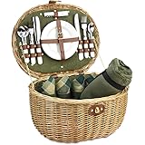 Cesto Picnic In Vimini Per 4 Persone - Set Completo Con Coperta, Posate E Stoviglie - Foto 9