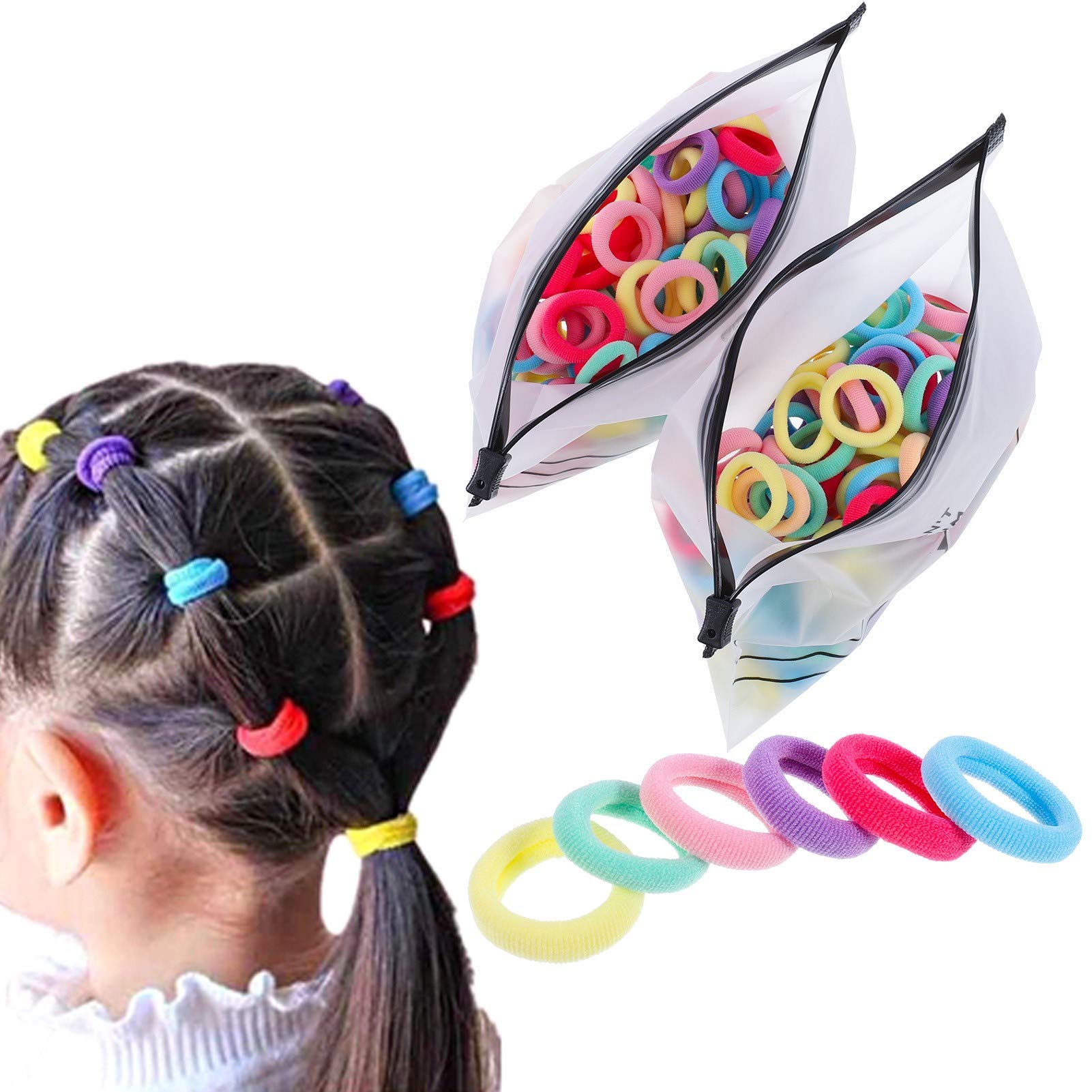 Phoetya Baby Hair Ties, 200 Pcs Elastics Candy Color Baby Hair Bands and Multicolor Ponytail Holders Hair Accessories for Kids Girls