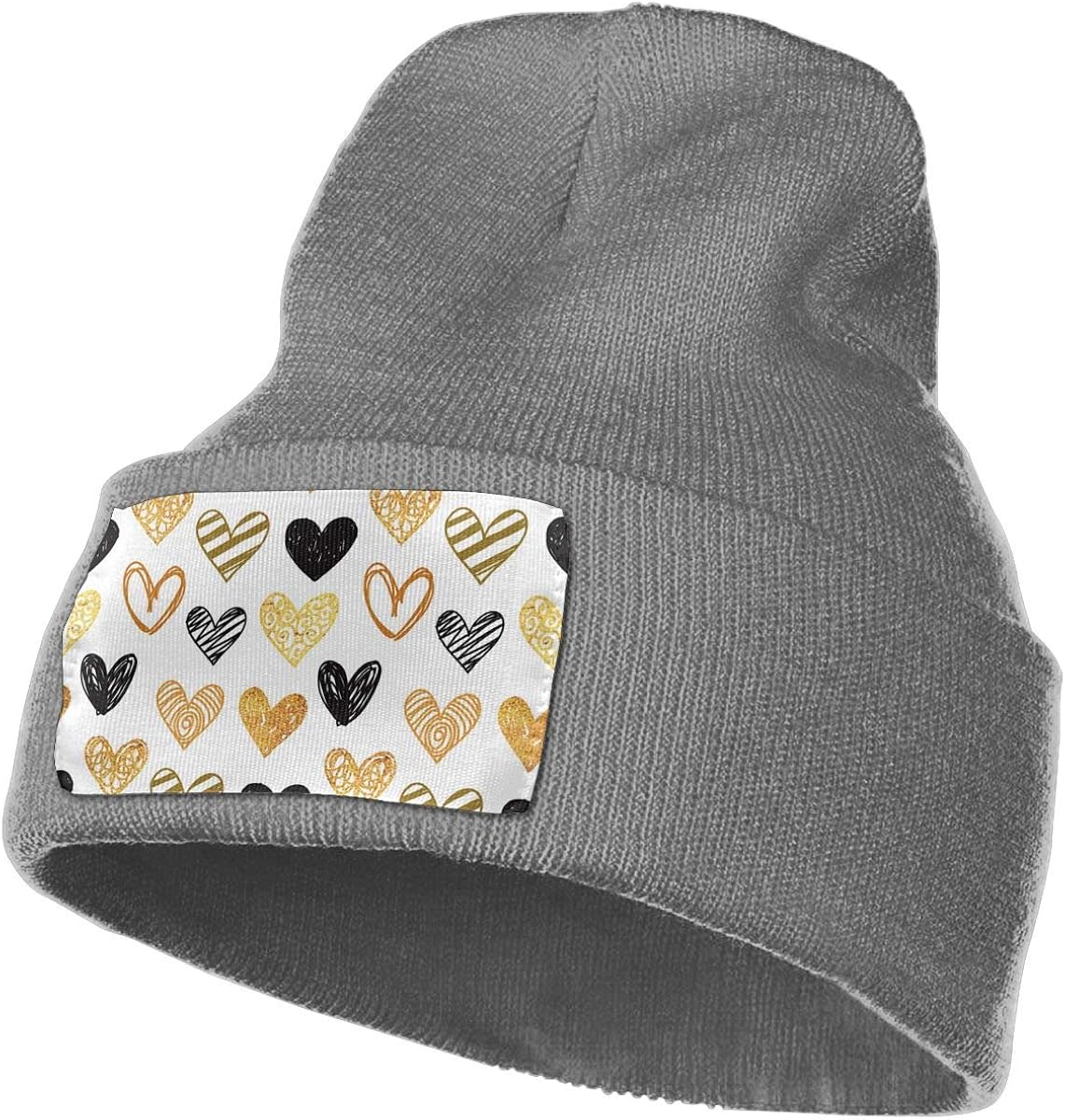 Hand Painted Golden and Black Hearts Beanie Hat Winter
