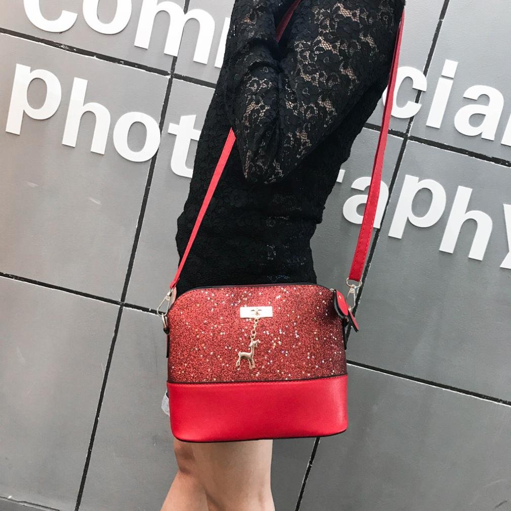 Clearance! Nevera Womens Glitter Leather Crossbody Bag Sequins Small Deer Shoulder Bags Messenger Bag (Black) : Beauty