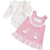 Socutebabe First Birthday Outfit Girl 1 Year Old Clothes Baby Girl One Silly Goose Romper Overalls Skirts Dress Clothes