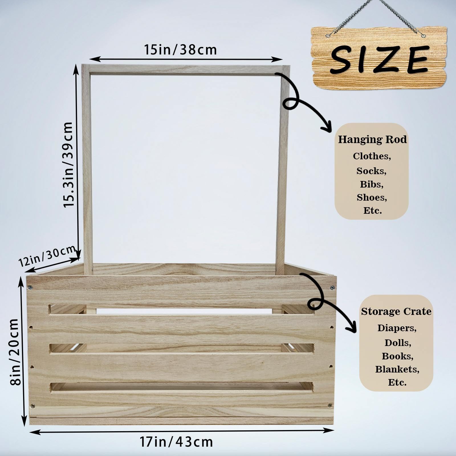 Wooden Baby Shower Crate Closet,Baby Basket with Handle,Large Baby Storage Crate Hamper,Baby Shower Gifts,Wooden Gift Crate,Welcome Gifts Basket for New Born Girls Boys,Pregnancy Gifts for New Parents