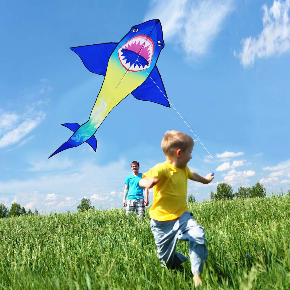 HONBO Large Shark Kites for Kids & Adults, Easy to Fly, Beginner Kite for Boys & Girls for Outdoor Game, Beach Trip, and 60 Meters String for Summer